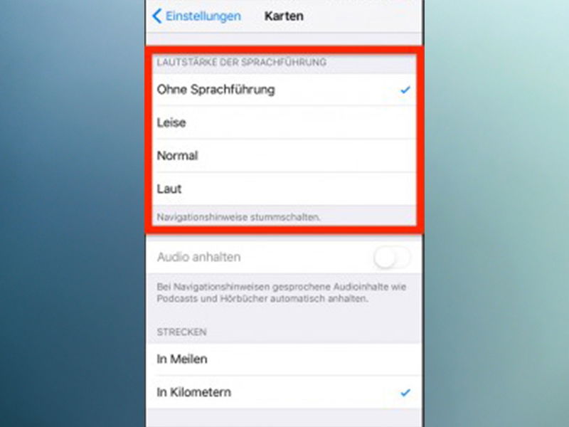 Lautstärke der Navigations-Hilfe in Apple Karten ändern