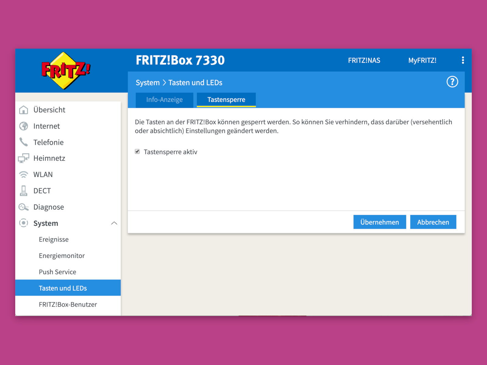 Fritz-Box: Tasten sperren