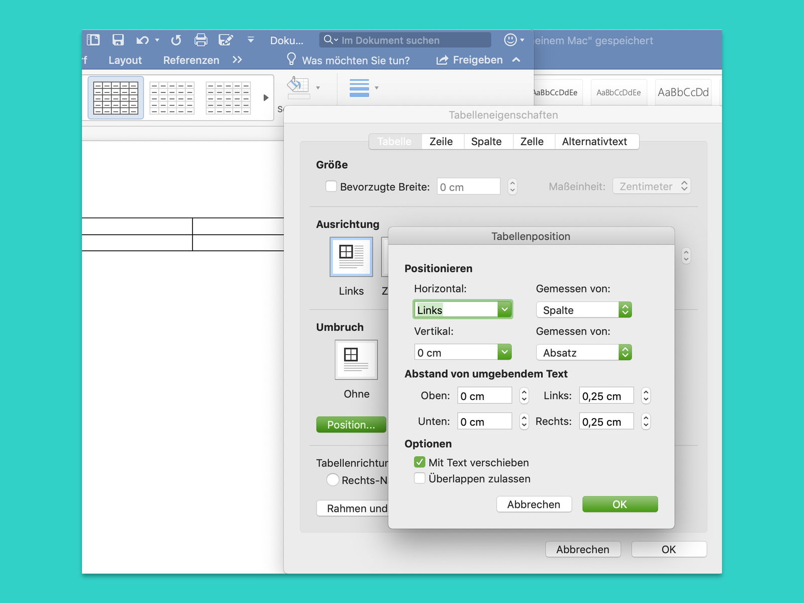 Tabellen in Microsoft Word ausrichten