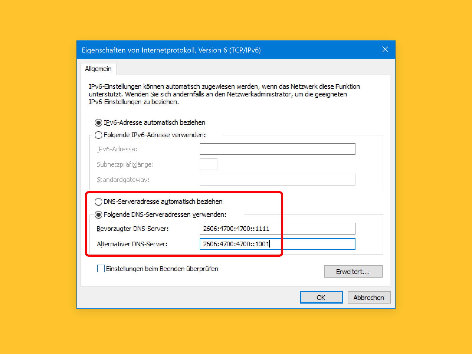 Cloudflare-DNS über IPv6 nutzen