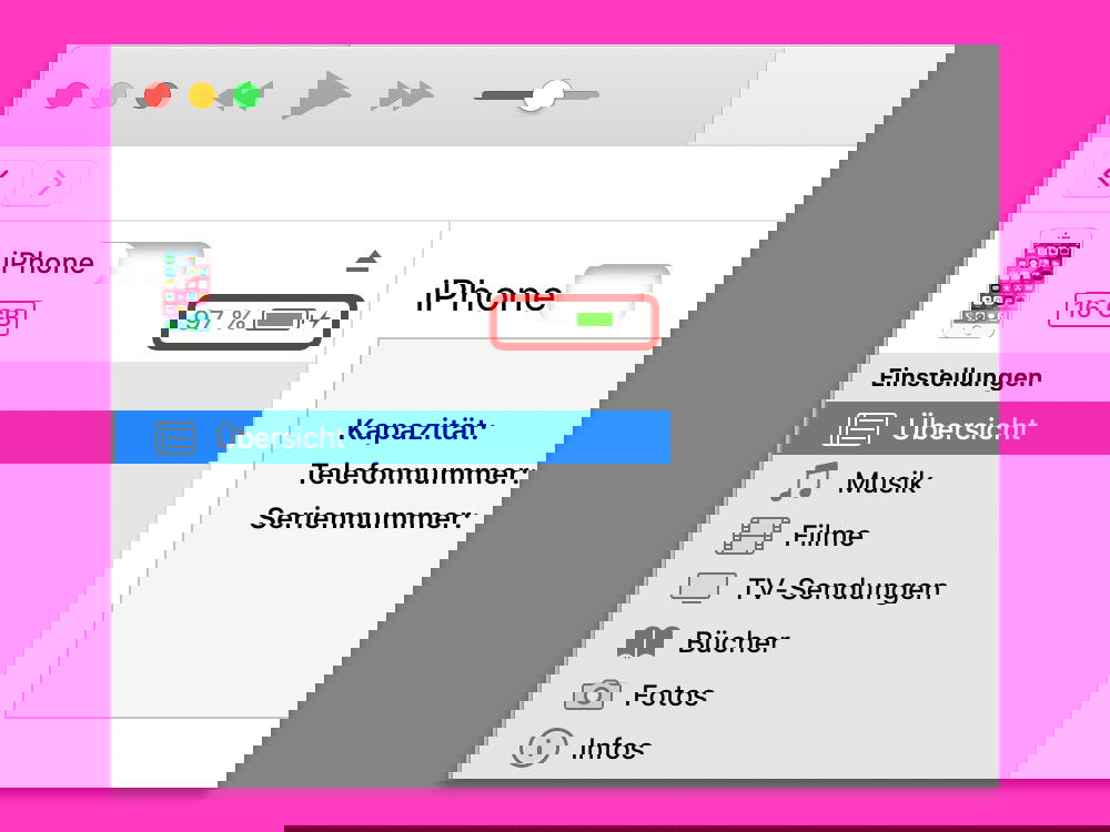 Ladung des iPhone-Akkus am PC einsehen