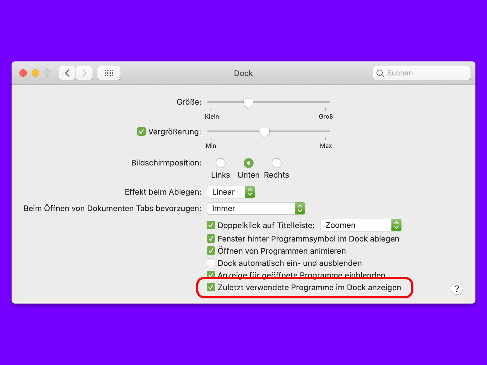 macOS: Letzte Apps ausblenden