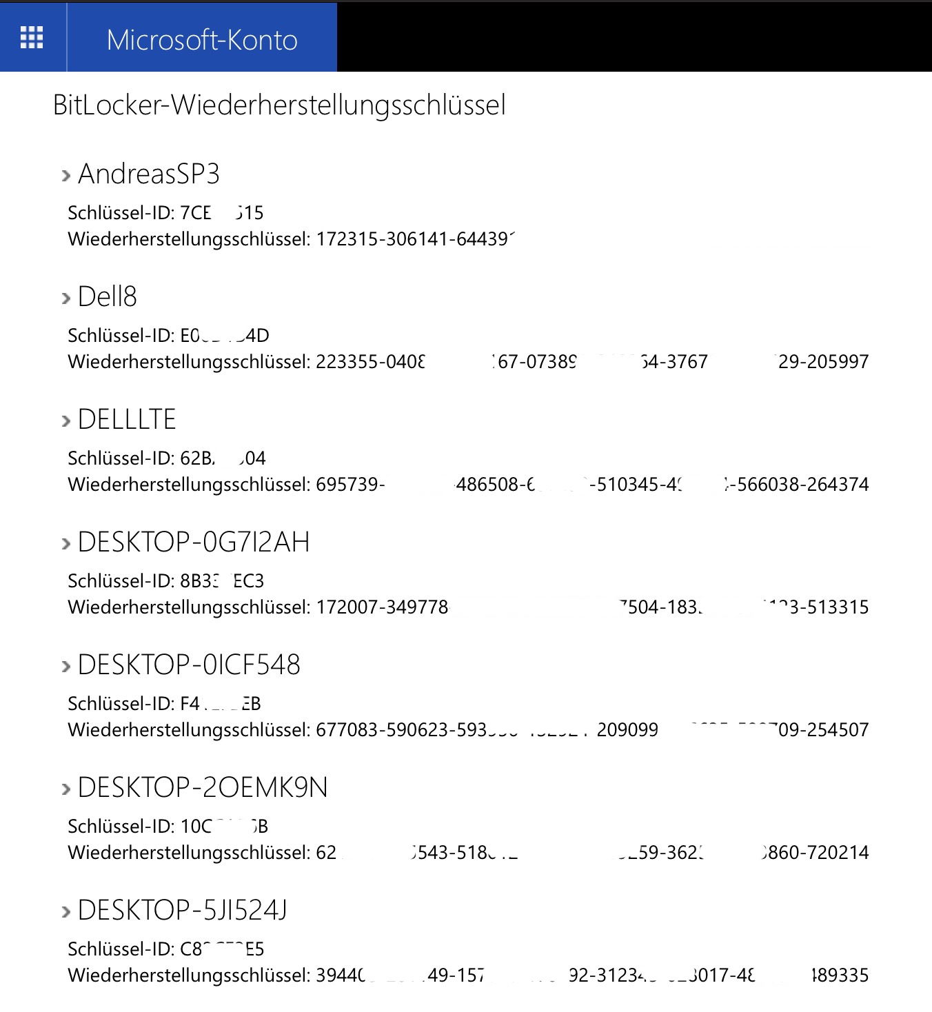 Recovery Keys für Bitlocker finden