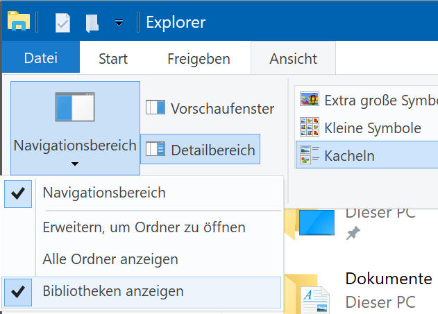 Anzeigen der Bibliotheken in Windows 10