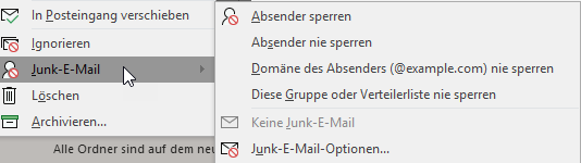 Befreien von Mails aus den Junk-E-Mails