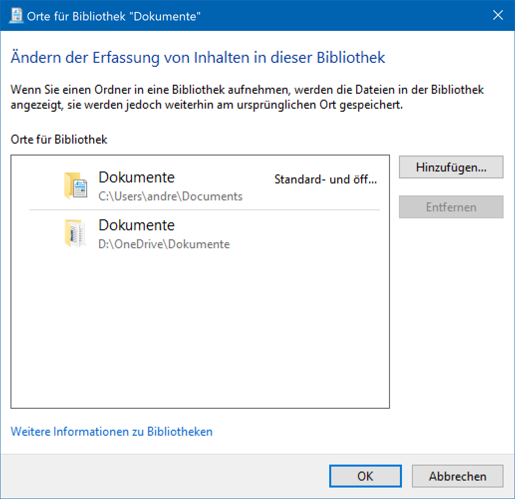 Anpassen der Bibliotheken-Ordner unter Windows