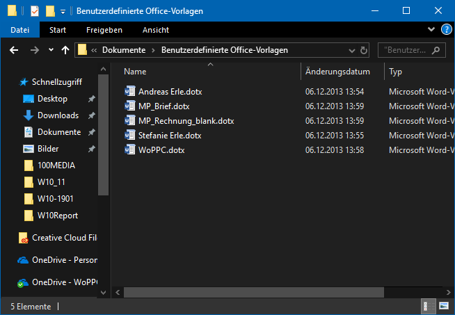 Eigene Office-Vorlagen kopieren