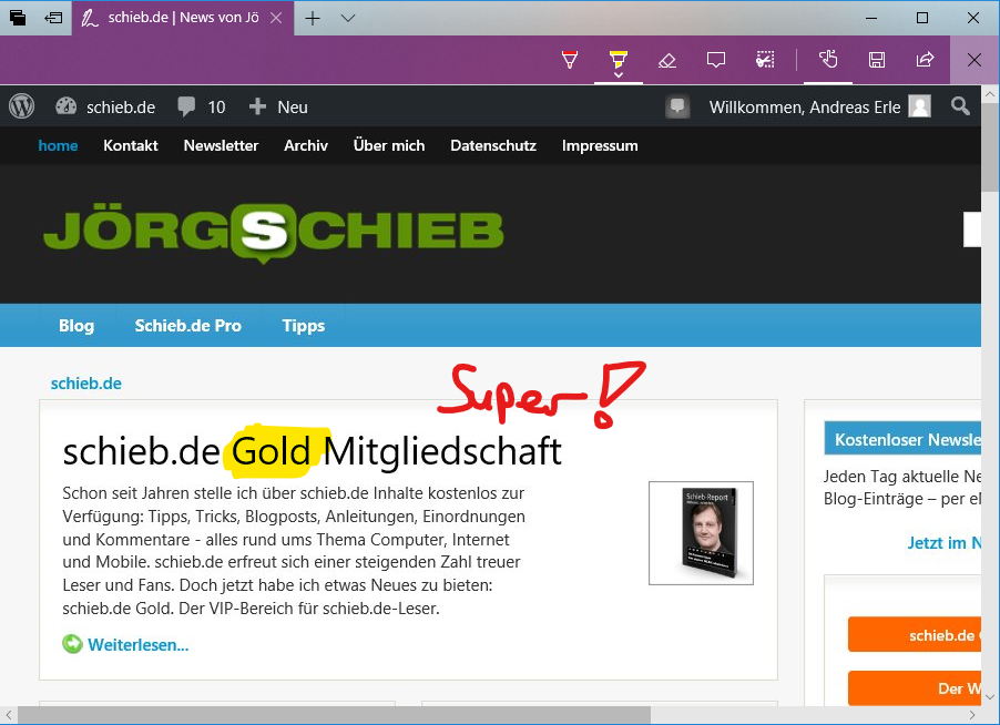 Webseiten kommentieren und empfehlen in Edge