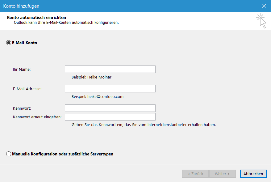 Übertragung eines bestehenden Outlook-Kontos in Office 365