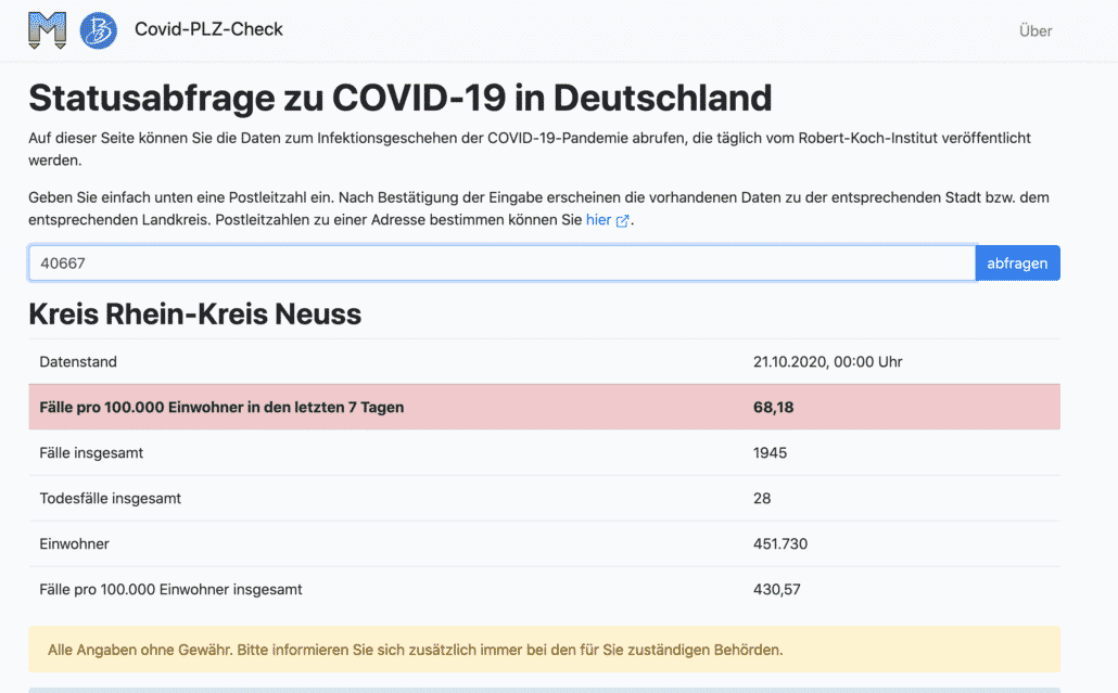 Covid19 Corona PLZ Checker