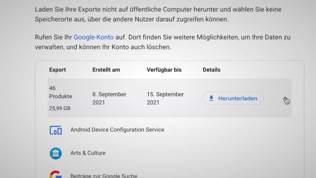 Google: Daten-Export