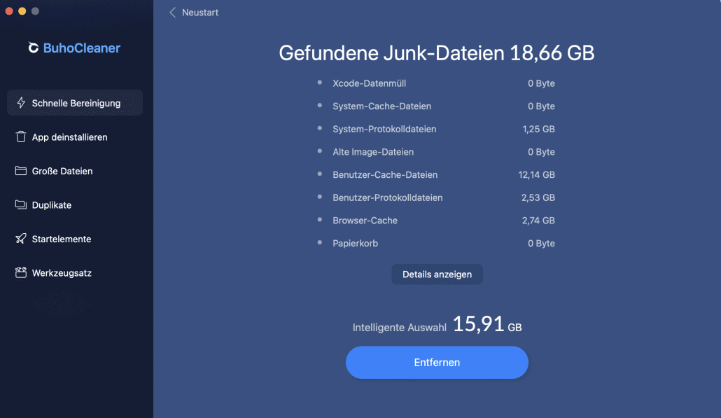 Buho Cleaner: Nicht mehr benötigte Dateien werden entdeckt und entfernt