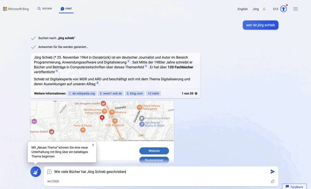 Bing verfügt über eine funktionstüchtige Chat-Funktion