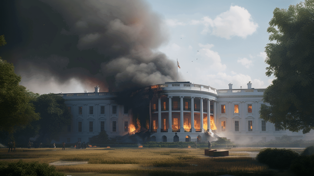Ein brennendes Pentagon oder Weißes Haus (hier ein Deepfake) kann Unruhe auslösen