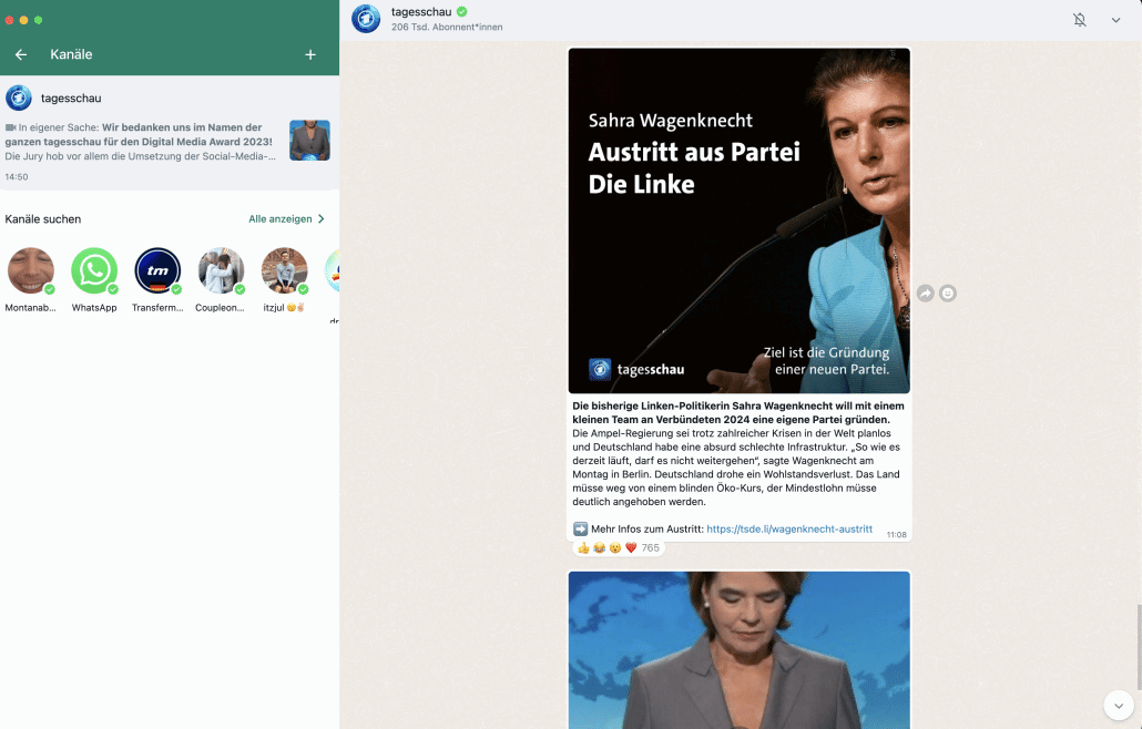 WhatsApp Kanäle gibt es auch im WhatsApp Desktop