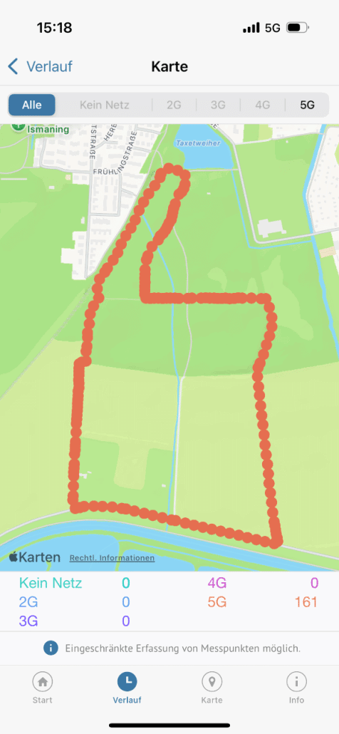 Die App trackt die Bewegung(en) und merkt, ob Funklöcher vorliegen