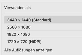 Auflistung verfügbarer Bildschirmauflösungen