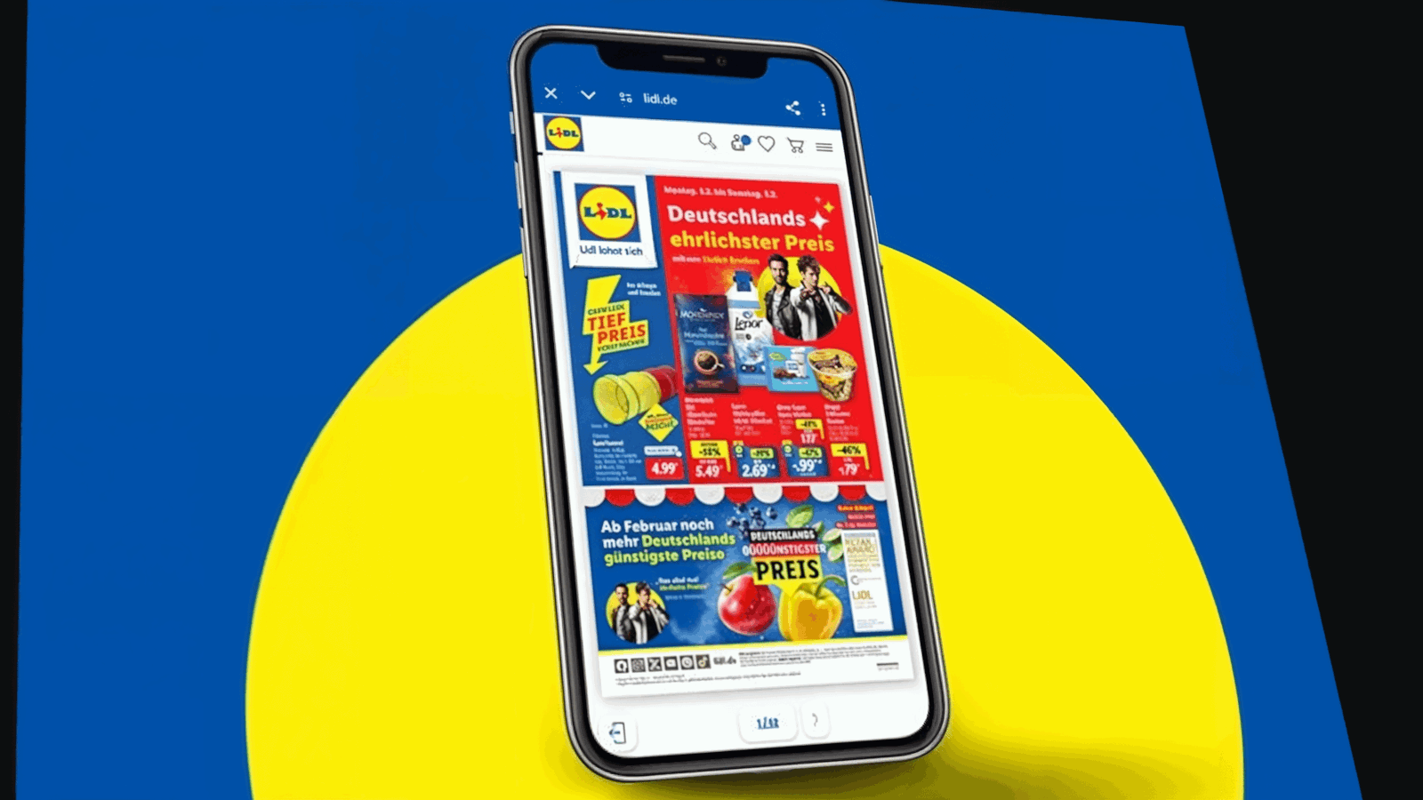 Lidl-Angebote auf einem Smartphone-Bildschirm.