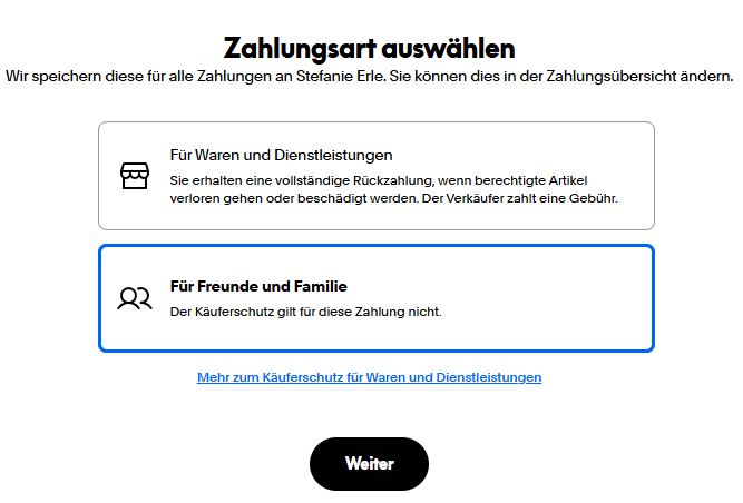 Zahlungsarten für Waren und Dienstleistungen auswählen