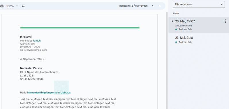 Dokument mit Namen und Kontaktdaten