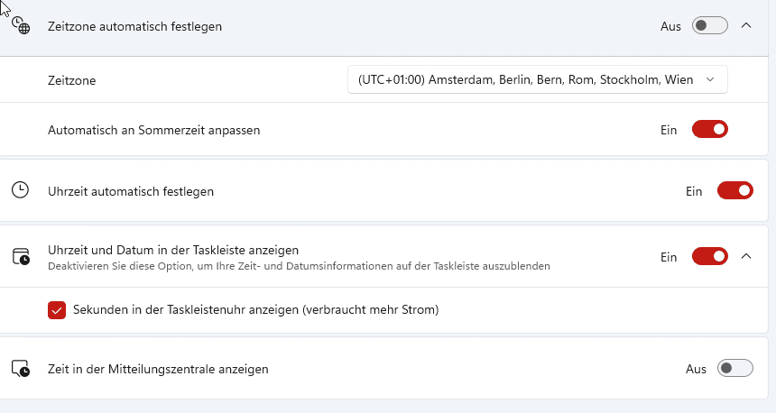 Einstellungen zur Zeitzone und Uhrzeit anpassen