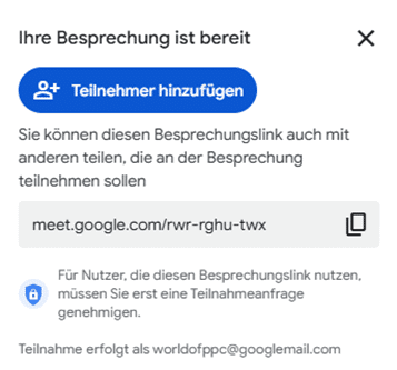 Besprechungslink zur Teilnahme an einem Meeting
