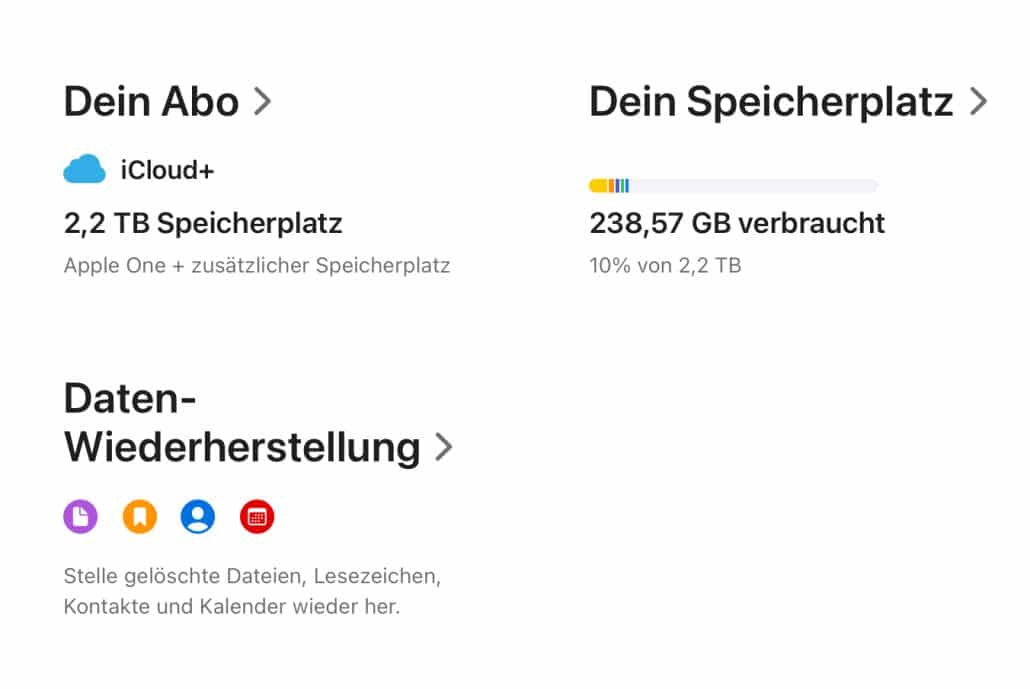 iCloud Speichernutzung und Datenwiederherstellung