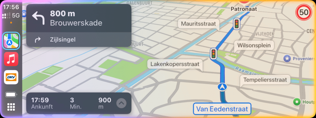 Navigationskarte mit Routenanweisungen und Ankunftszeit.