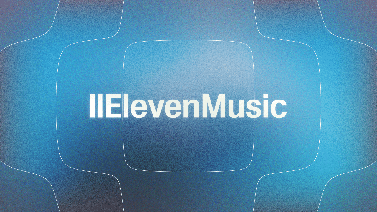 Grafik mit IIElevenMusic-Text auf blauem Hintergrund