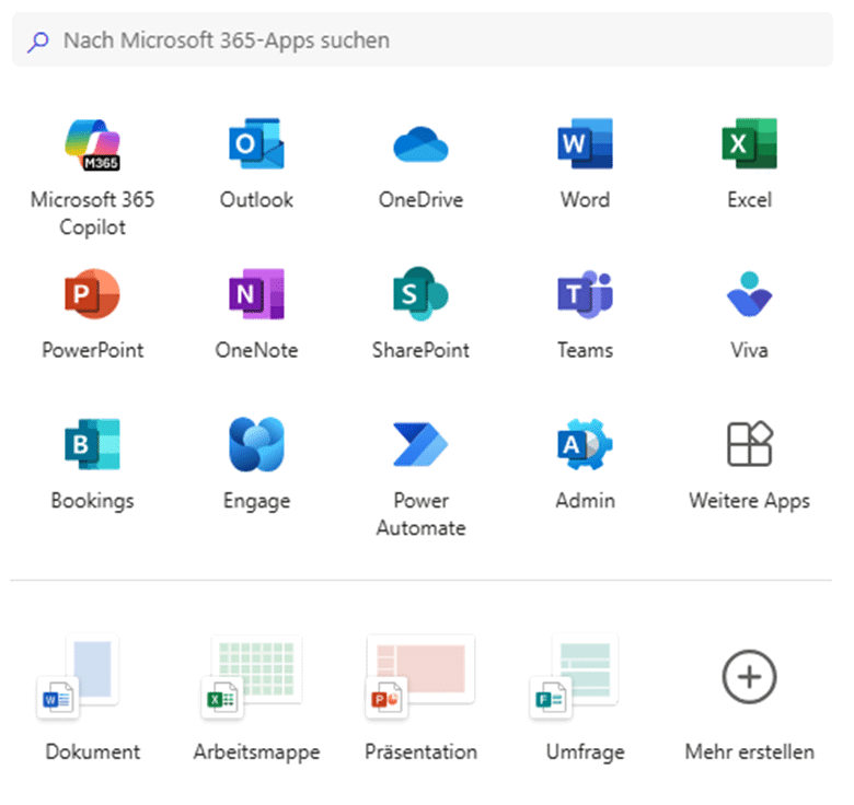 Übersicht der Microsoft 365-Anwendungen