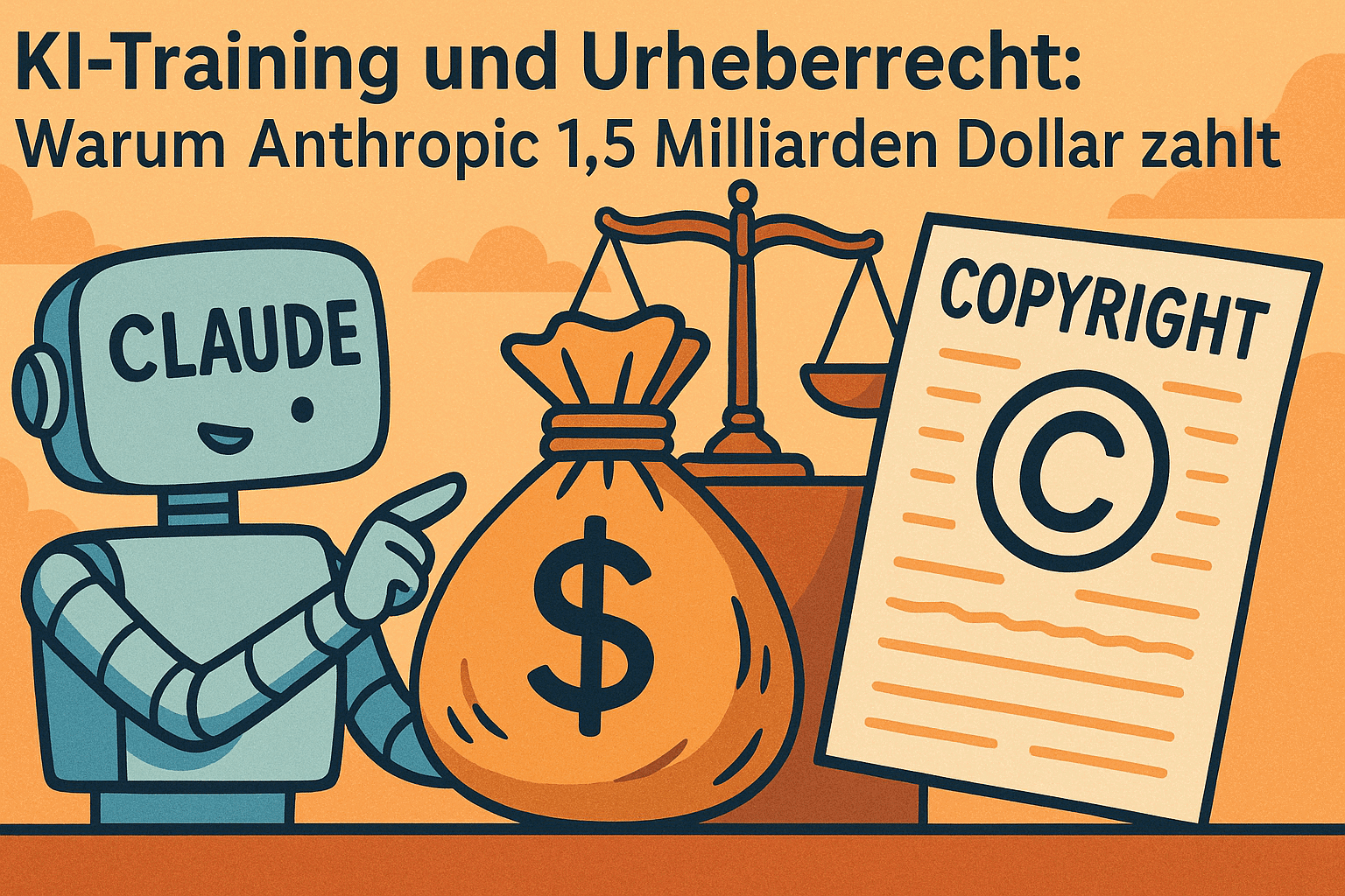 Robot diskutiert über KI-Training und Urheberrecht