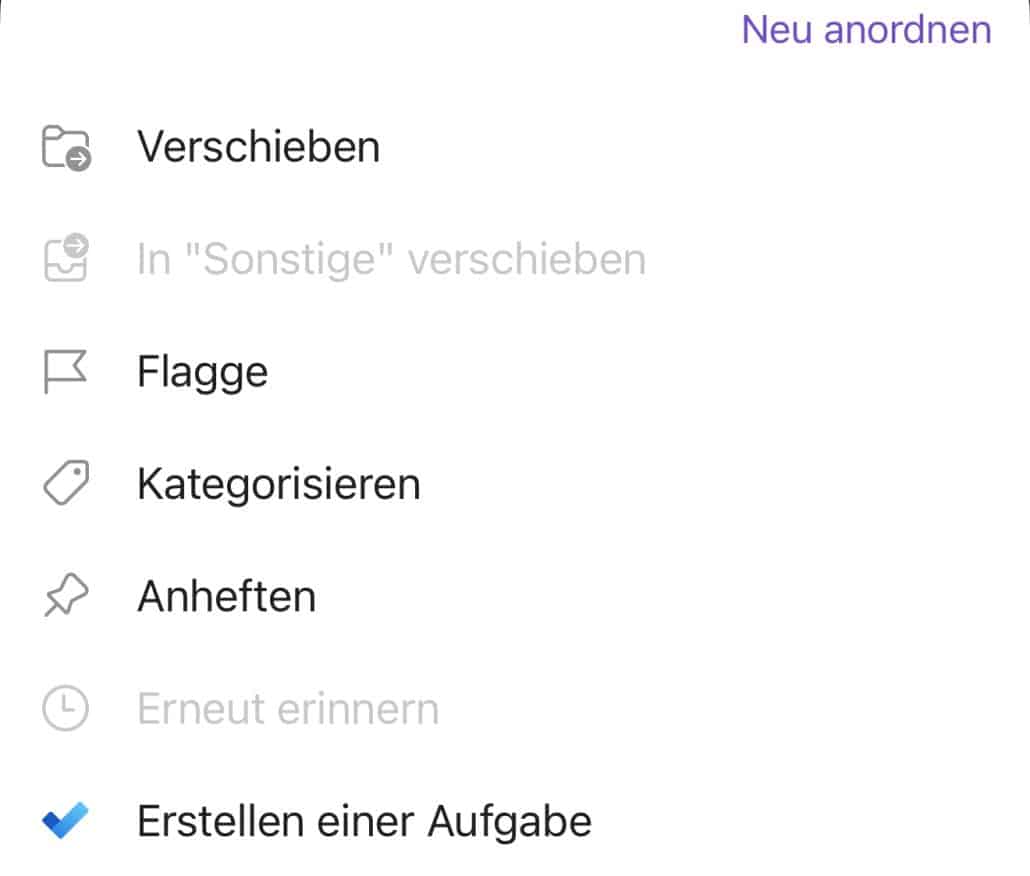 Aufgabenverwaltungsoptionen in einer Liste