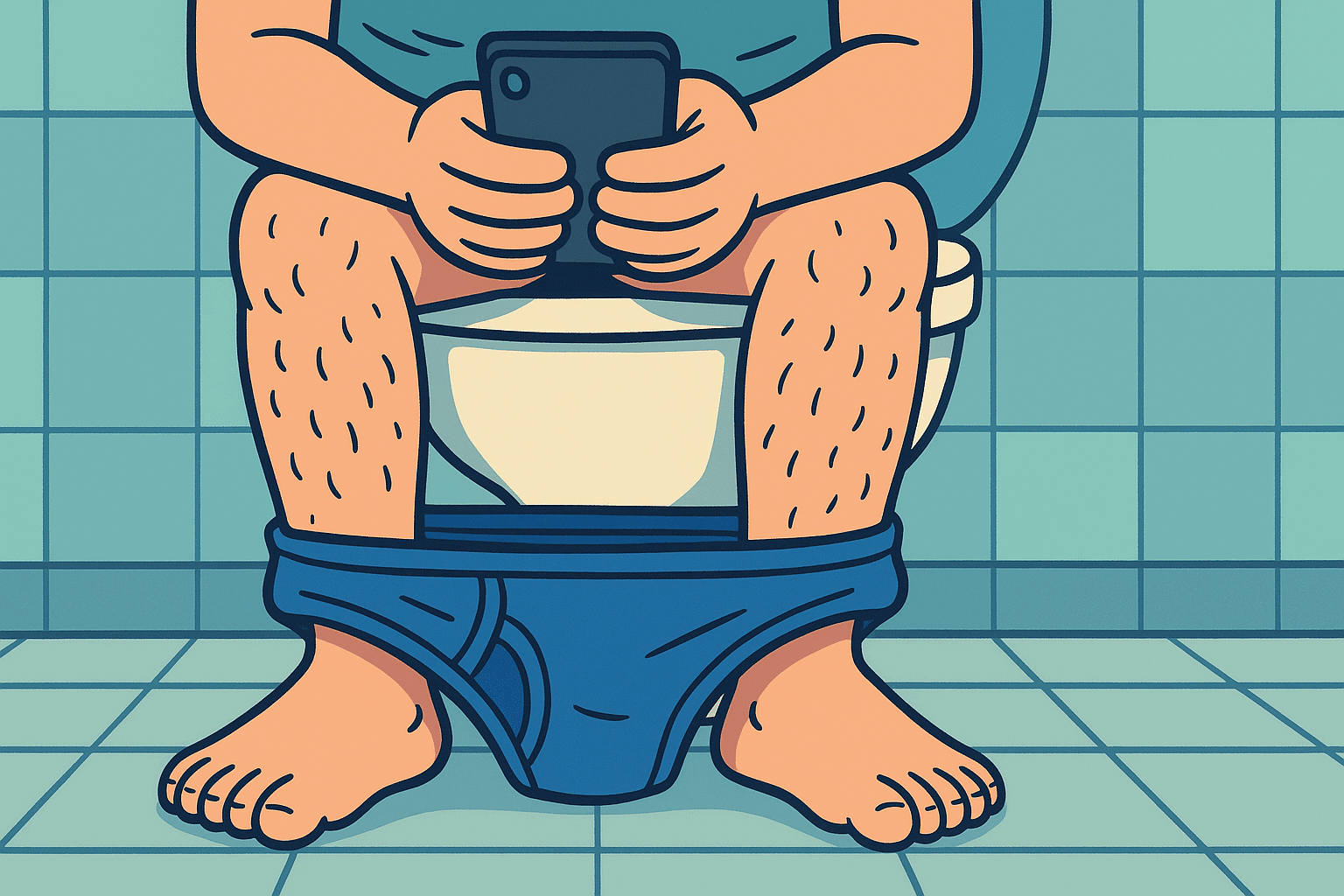Ein User sitzt auf der Toilette und schaut ins Smartphone