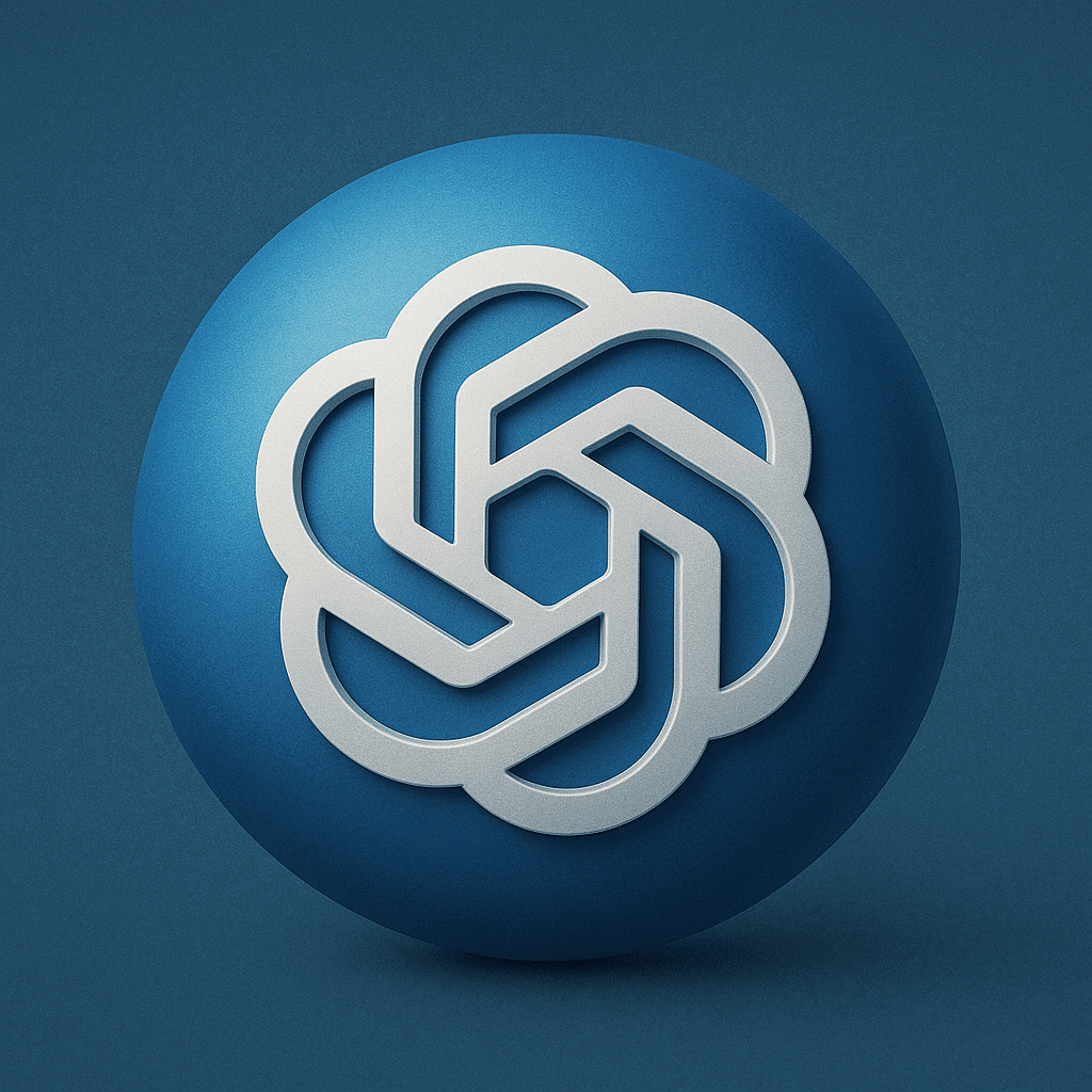 Blaues Logo mit geschwungenem, silbernem Design