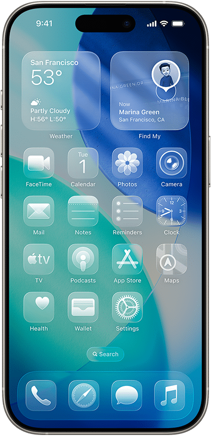 Smartphone-Startbildschirm mit Wetter- und App-Icons