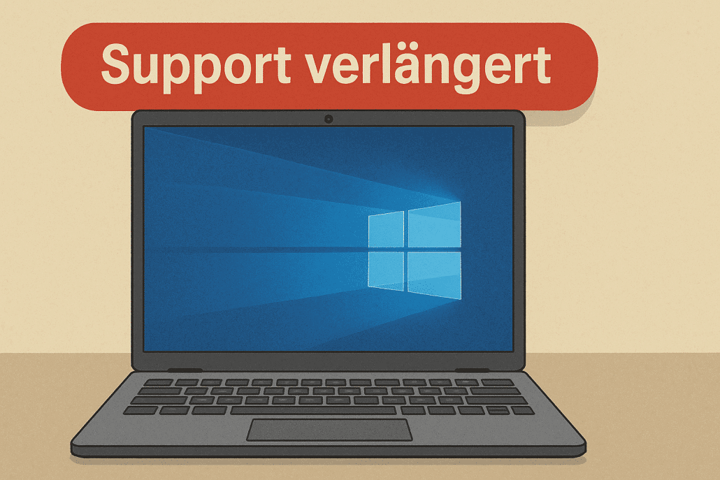 Laptop mit Hinweis auf verlängerten Support