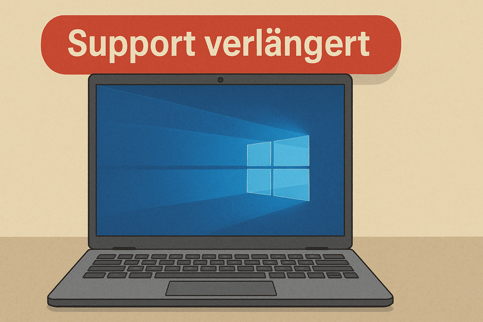 win10support Laptop mit Hinweis auf verlängerten Support