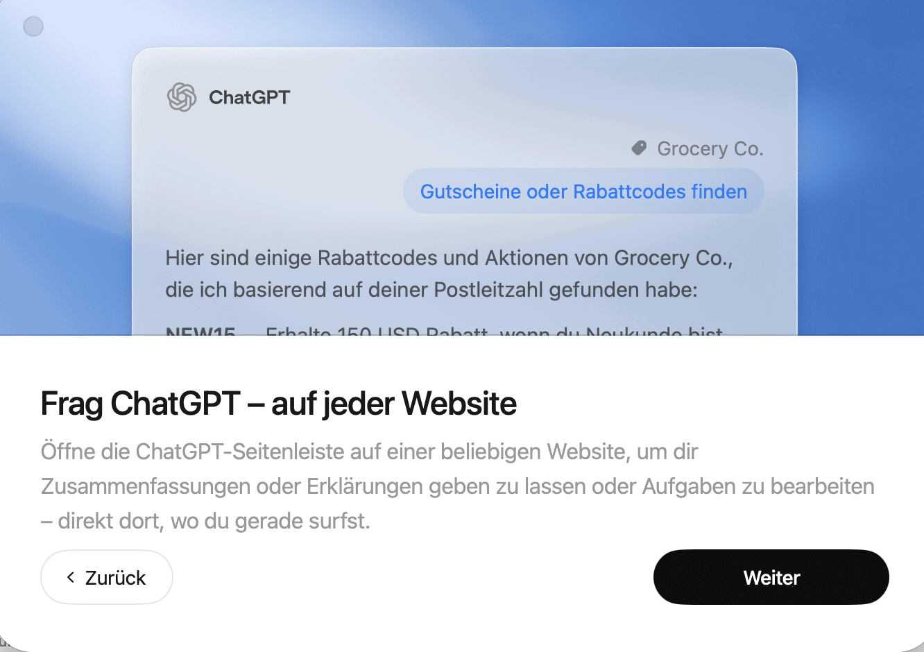 ChatGPT bietet Rabattcodes für Grocery Co. an.