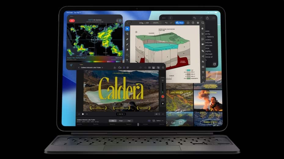 Tablet mit verschiedenen wissenschaftlichen Anwendungen und Videos