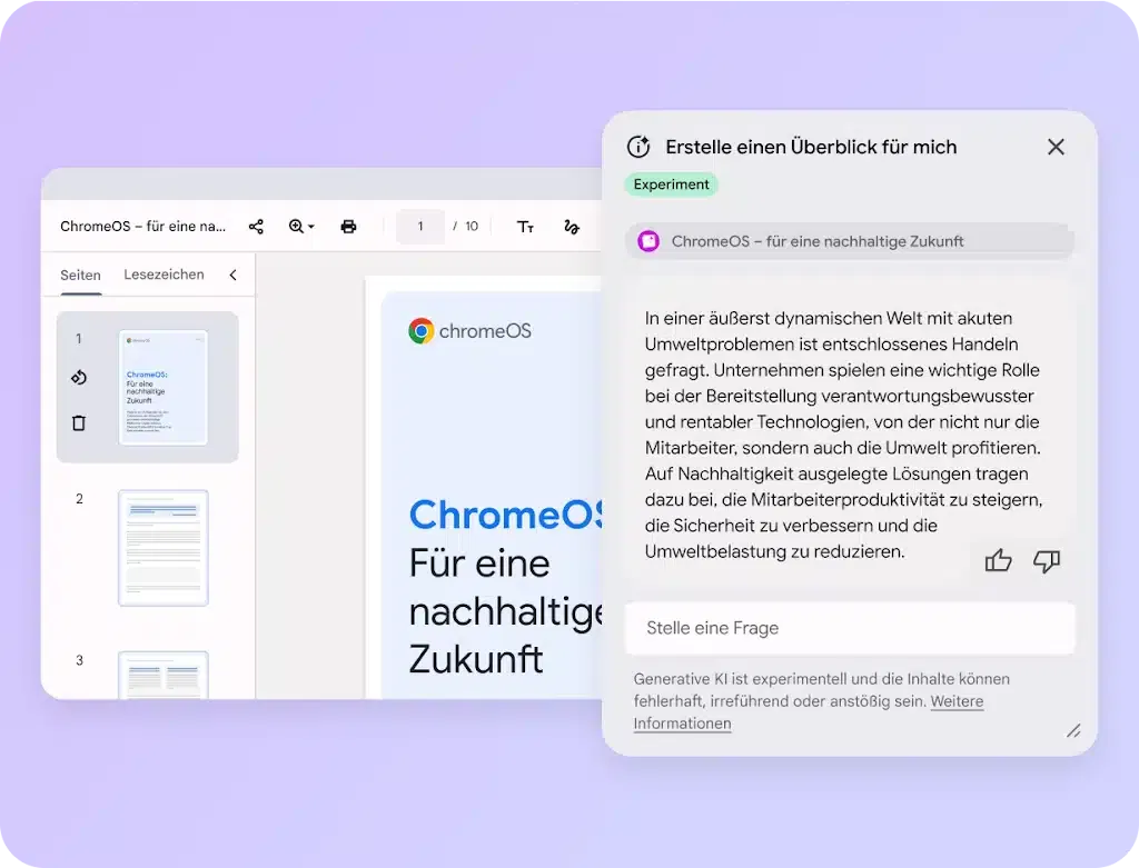 Screenshot von ChromeOS mit Umweltthemen