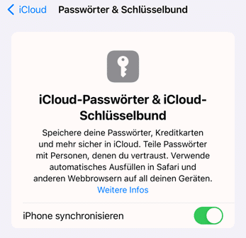 iCloud-Passwortmanager und Schlüsselbund Einstellungen