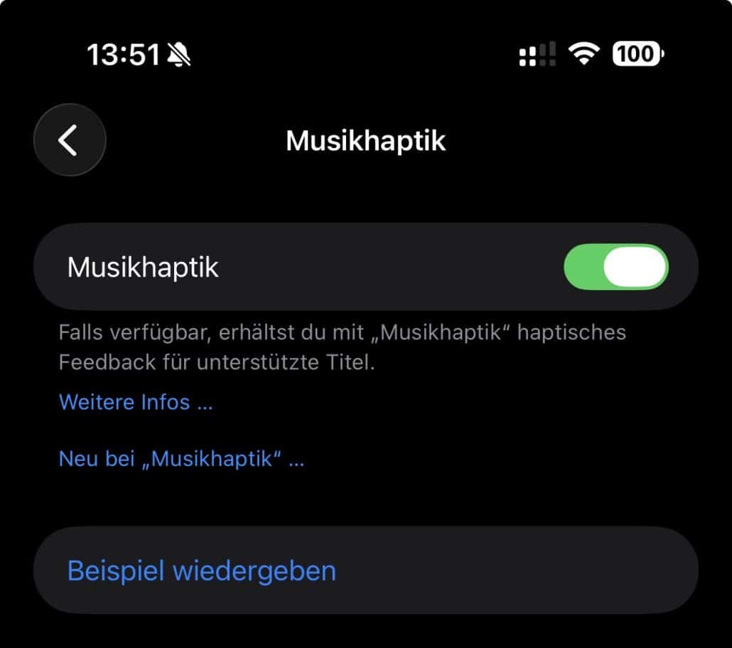 Einstellungen für Musikhaptik aktivieren