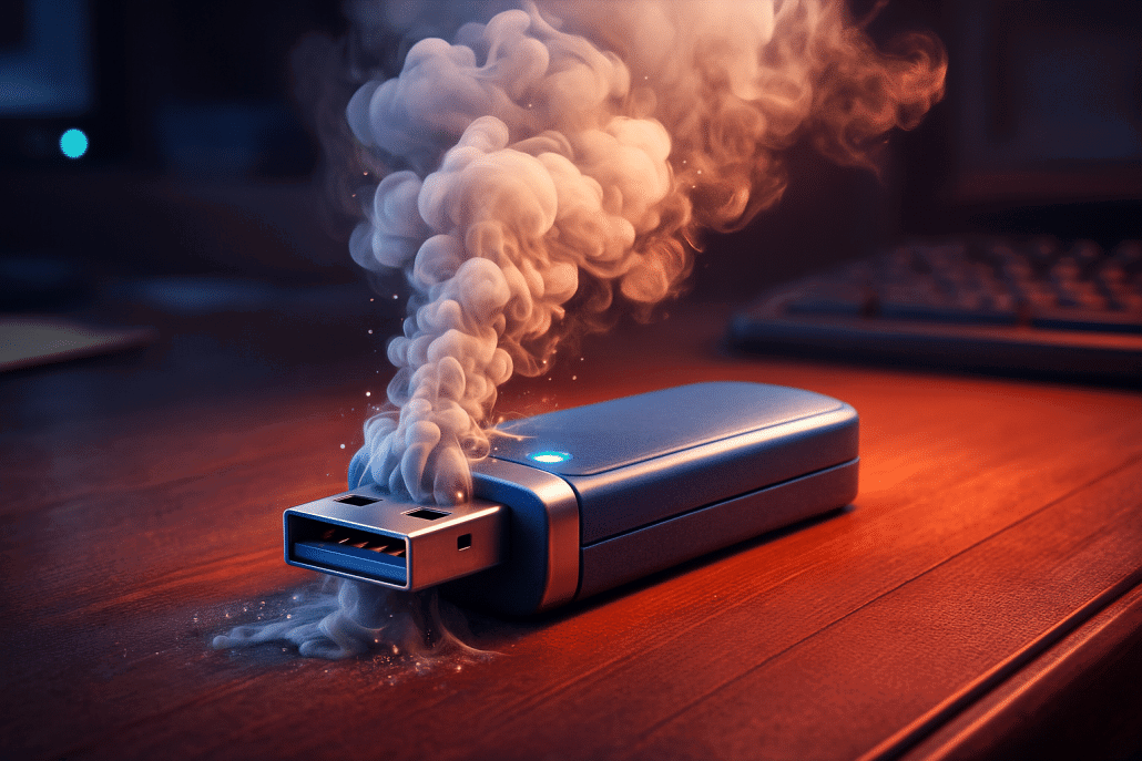 USB-Stick mit Rauchabgabe auf Tisch