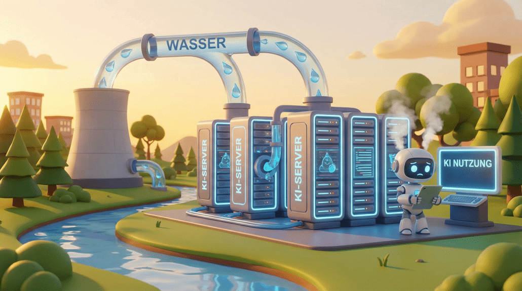 Illustration von KI-Servern mit Wasserressourcen