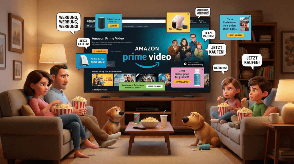 Familie schaut Amazon Prime Video im Wohnzimmer.