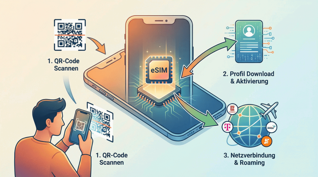 Schritte zur Aktivierung einer eSIM auf dem Smartphone.