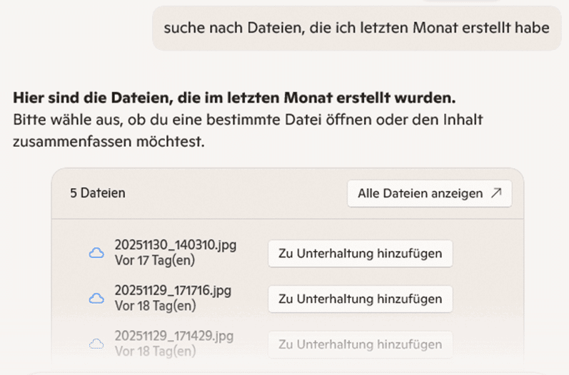 Liste der letzten erstellten Dateien