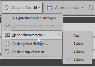 Dropdown-Menü mit Nachrichtenvorschau-Optionen