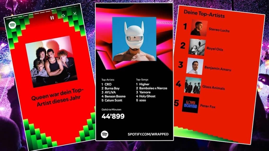 Spotify Wrapped mit Top-Künstlern und Songs.