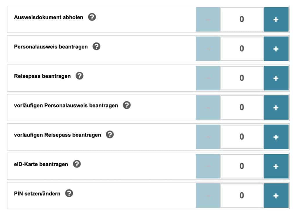 Liste von Dokumenten für die Beantragung